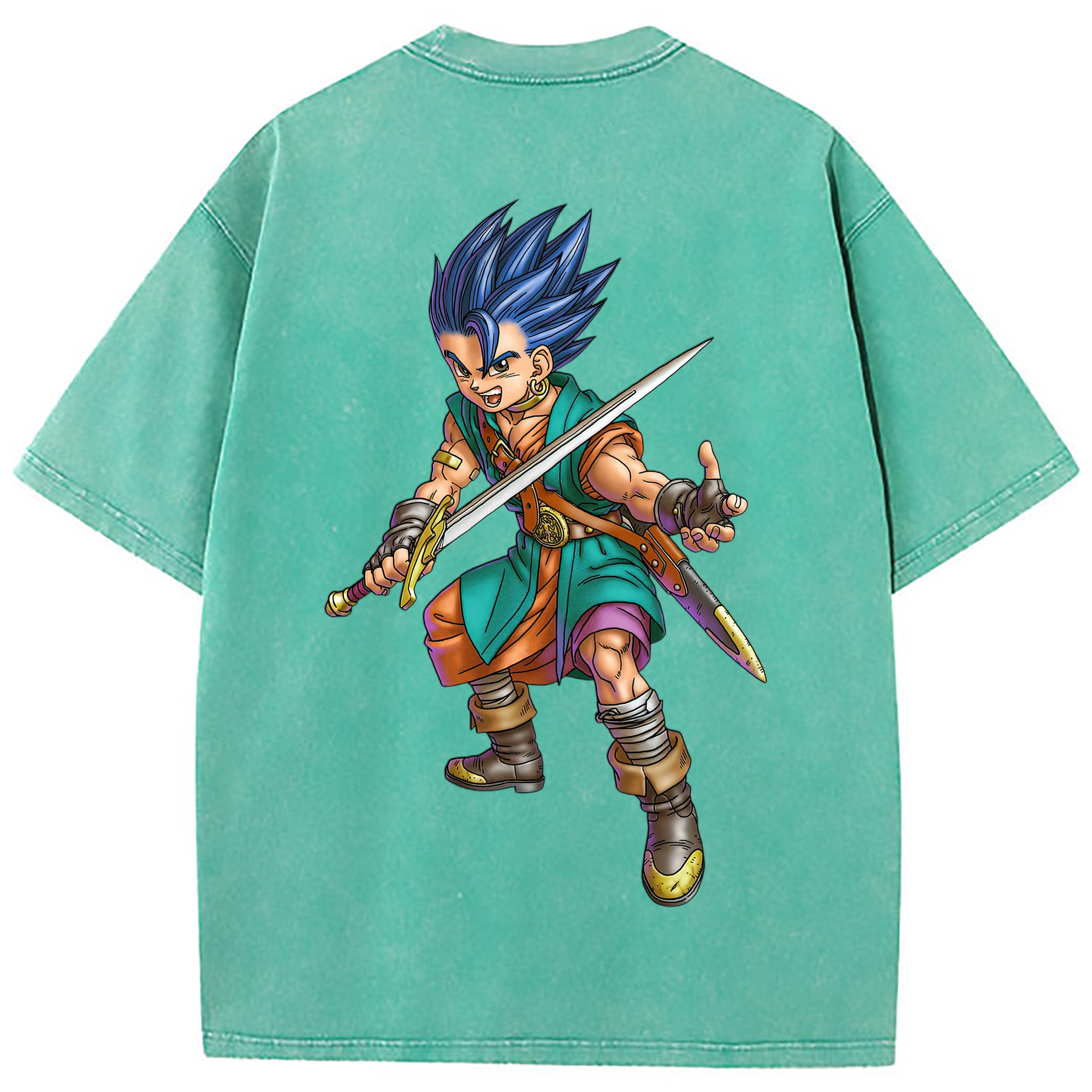 （画像用） ドラゴンクエスト Doragon Kuesuto Dragon Quest 綿100% ヴィンテージ風 半袖Tシャツ（背面プリント）